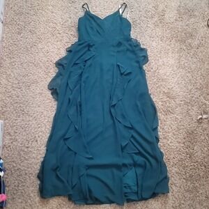 Azazie Peyton Junior Dress Girls J18 Peacock Blue Ruffle Chiffon Formal Gown